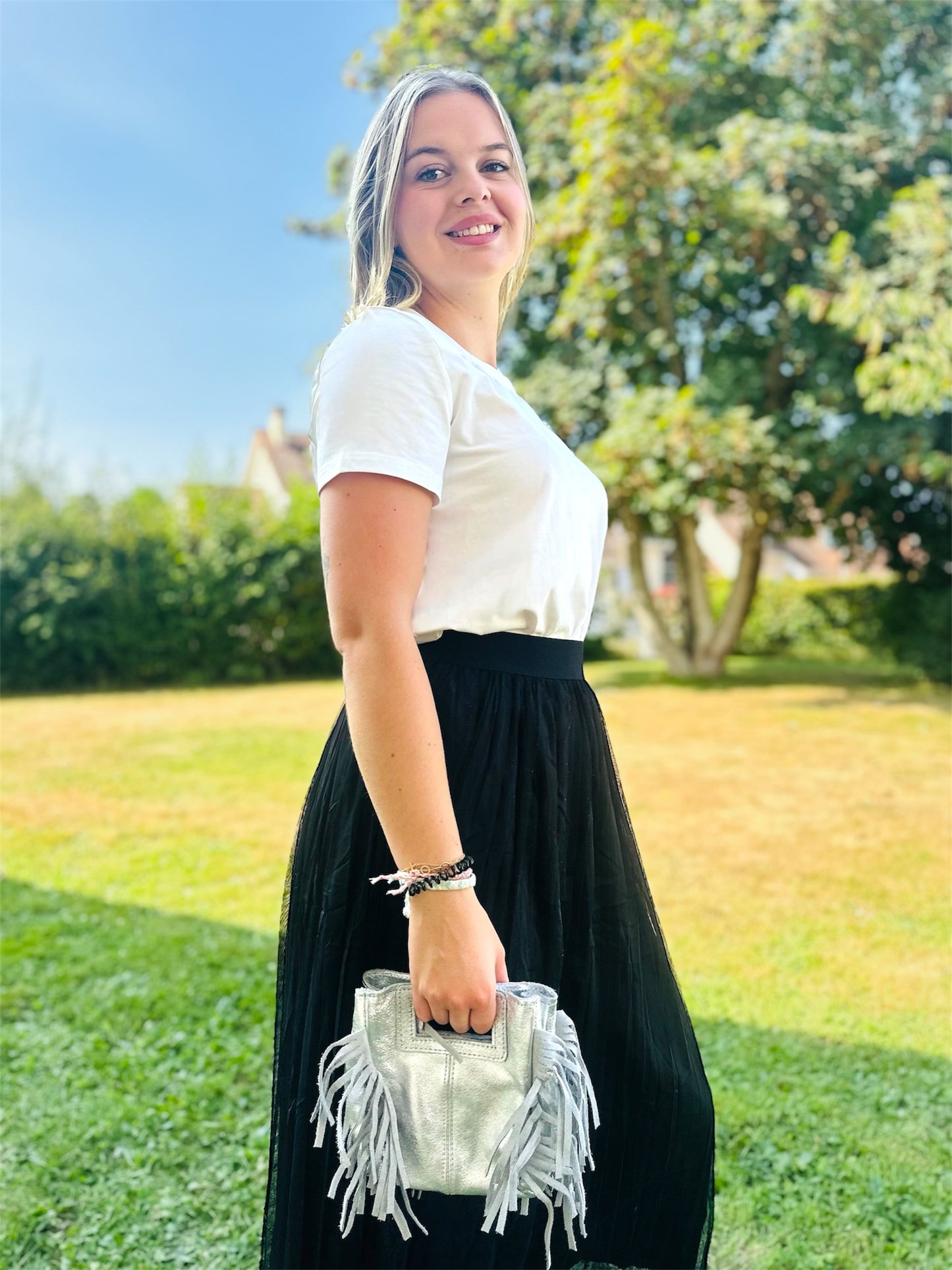 Sac ISIS – métallisé à franges en cuir véritable 🩶