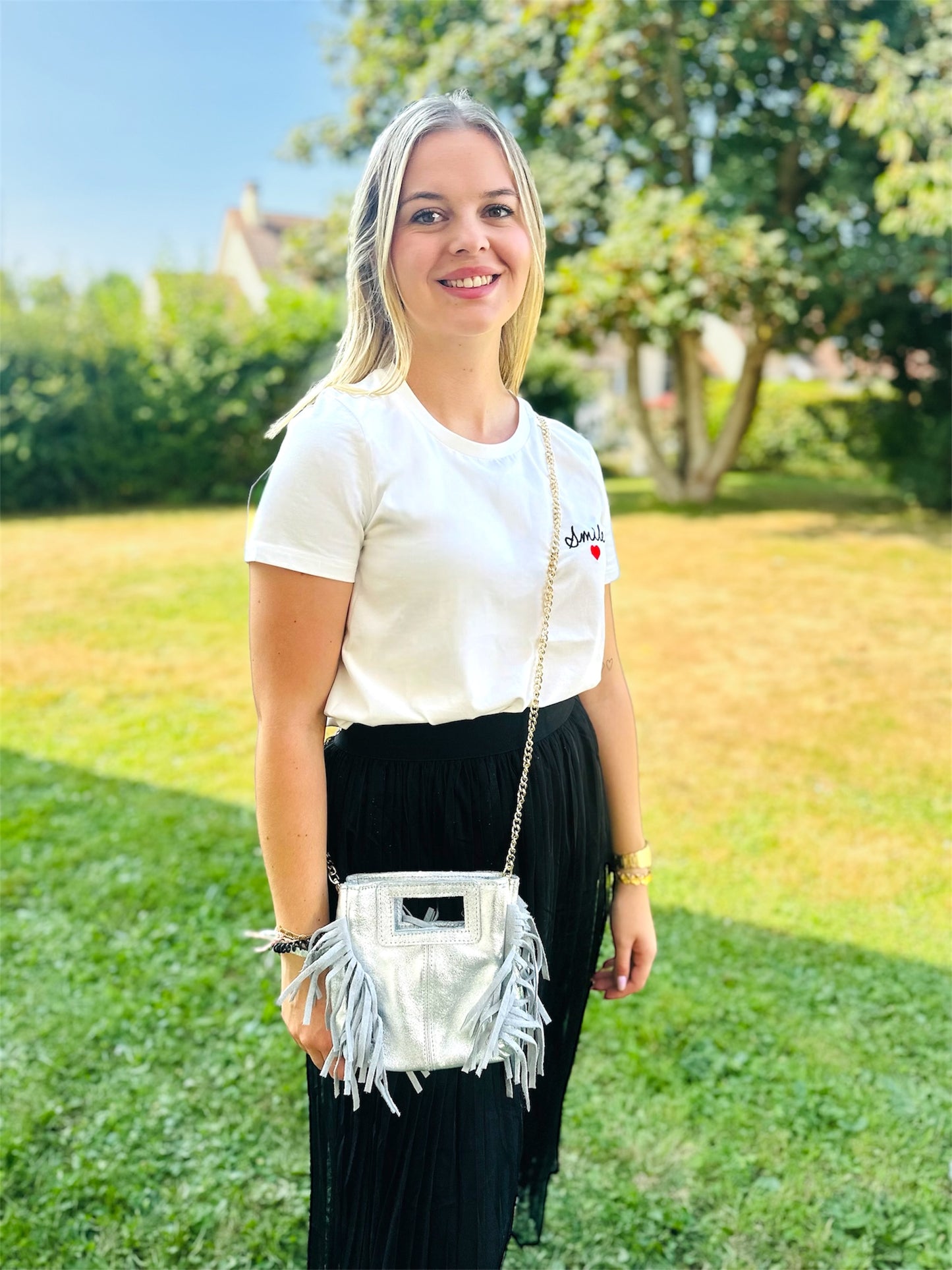 Sac ISIS – métallisé à franges en cuir véritable 🩶