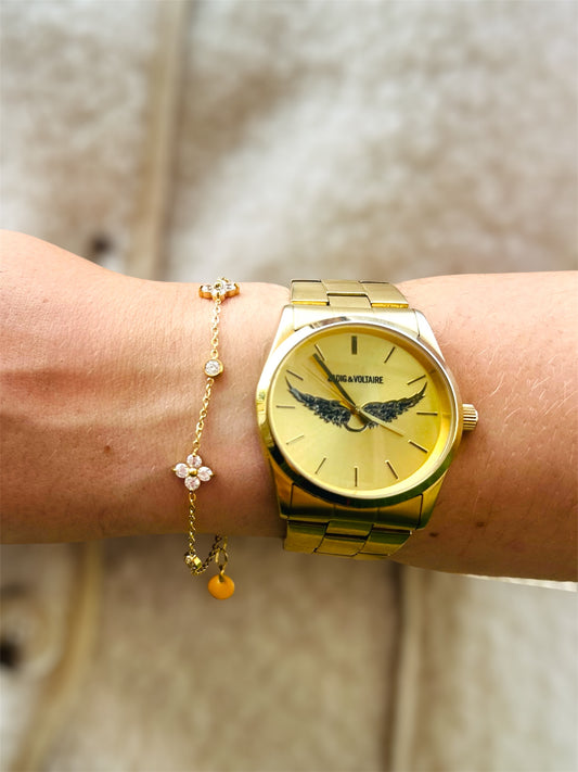 Bracelet LINE – Fleurs scintillantes en acier inoxydable 🌸