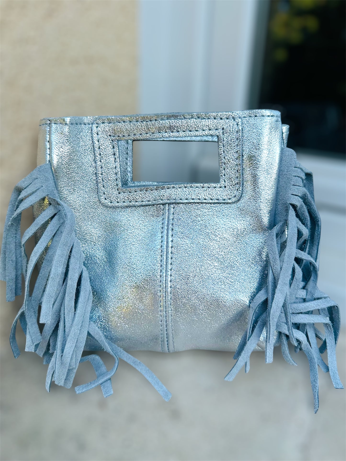 Sac ISIS – métallisé à franges en cuir véritable 🩶