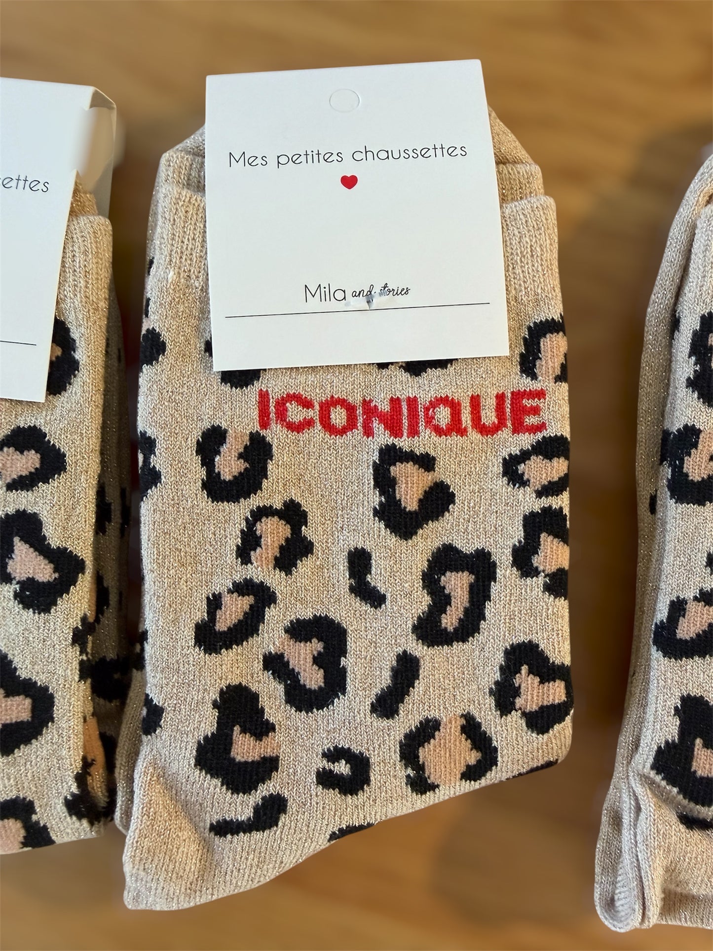 Chaussettes à paillettes léopard