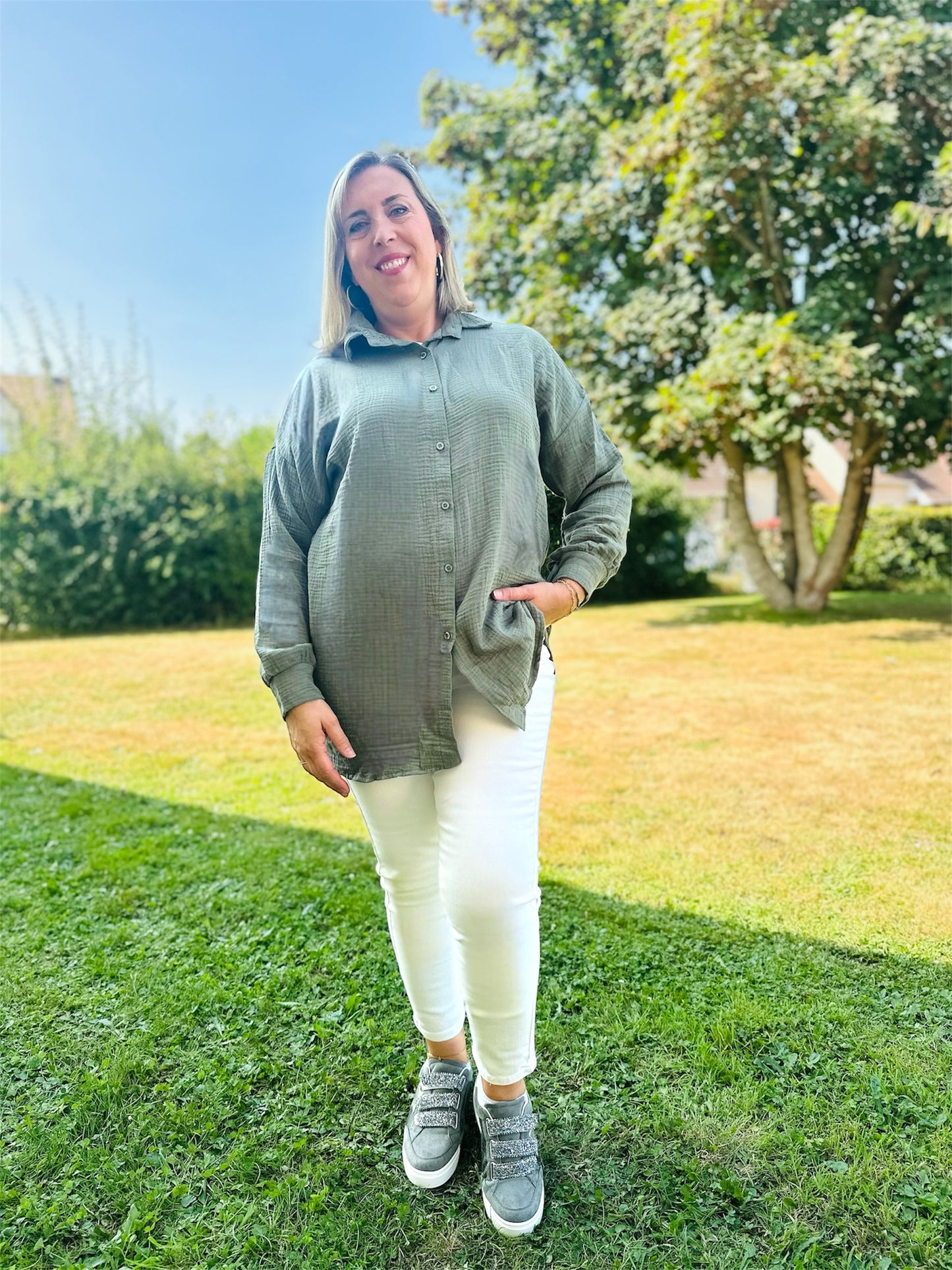 Surchemise ATHENA – coton kaki & broderie œil 🪬