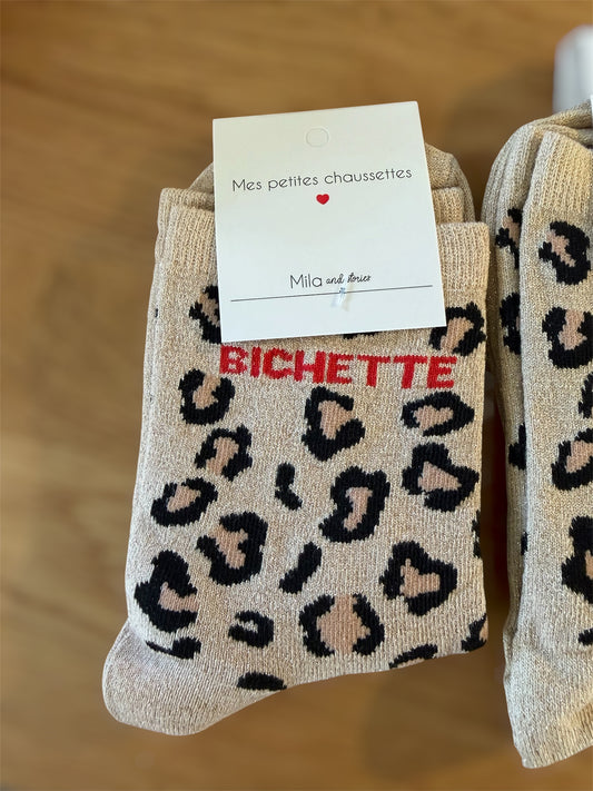 Chaussettes à paillettes léopard