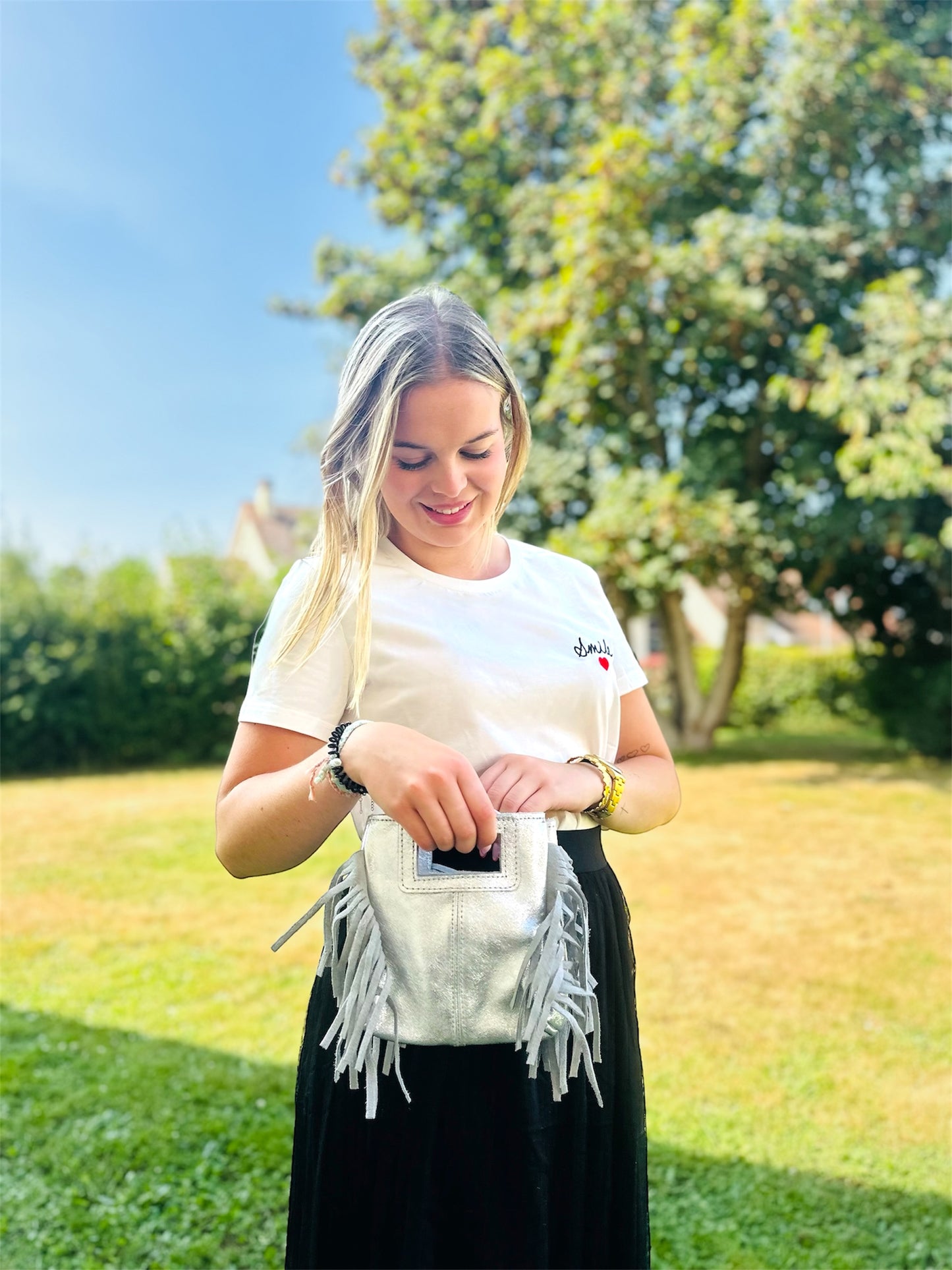 Sac ISIS – métallisé à franges en cuir véritable 🩶
