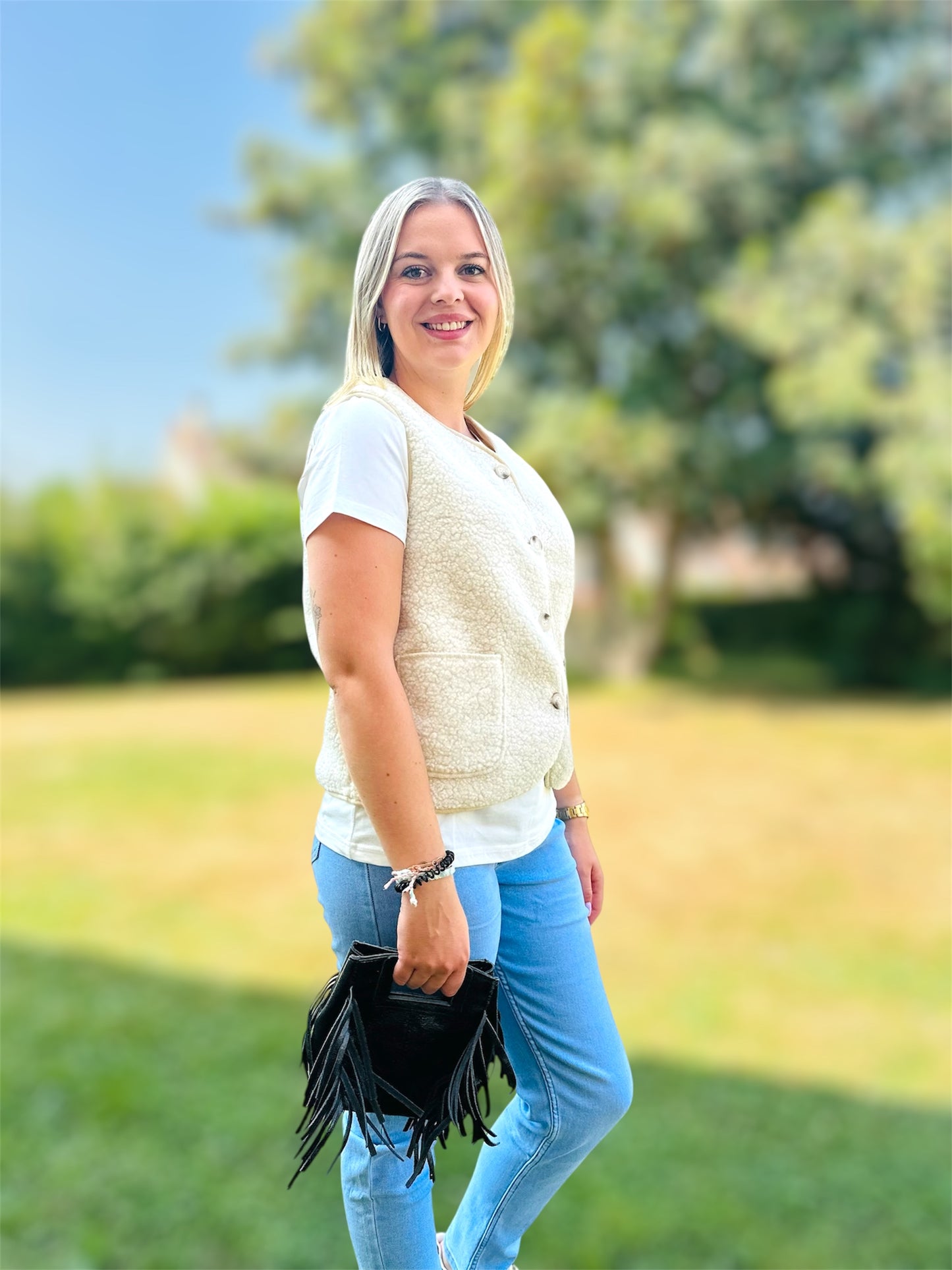 Sac ISIS – métallisé à franges en cuir véritable 🩶